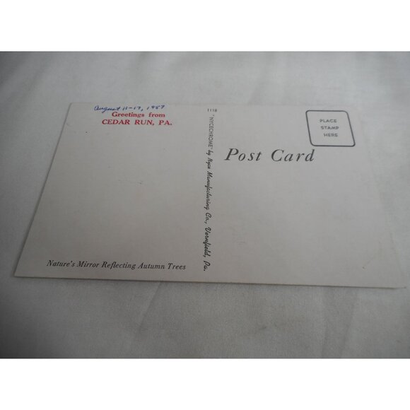 Vintage Postcard unposted Cedar Run Pennsylvania Lake fall nature 1950s - Picture 2 of 2
